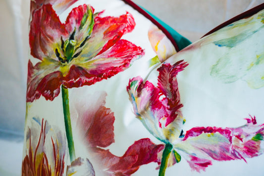 Designer Guild - Pink Floral with Duck Eye Velvet Scatter Cushion