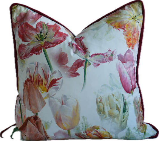 Designer Guild - Pink Floral with Duck Eye Velvet Scatter Cushion